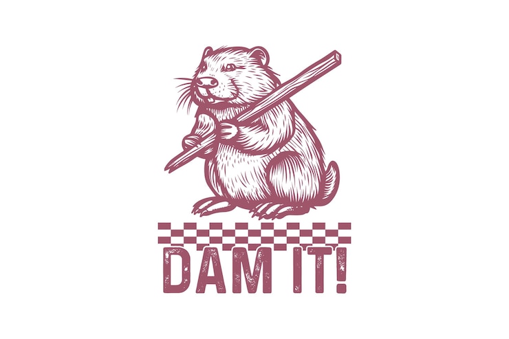 Vector dam it retro funny sarcastic animal beaver t shirt design