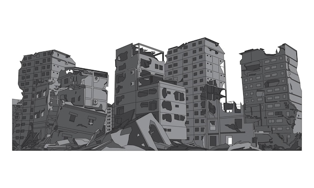 Vector damaged building vector illustration. building destroyed