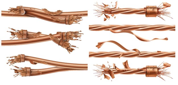 Vector damaged cables with cuts disconnect communication cord