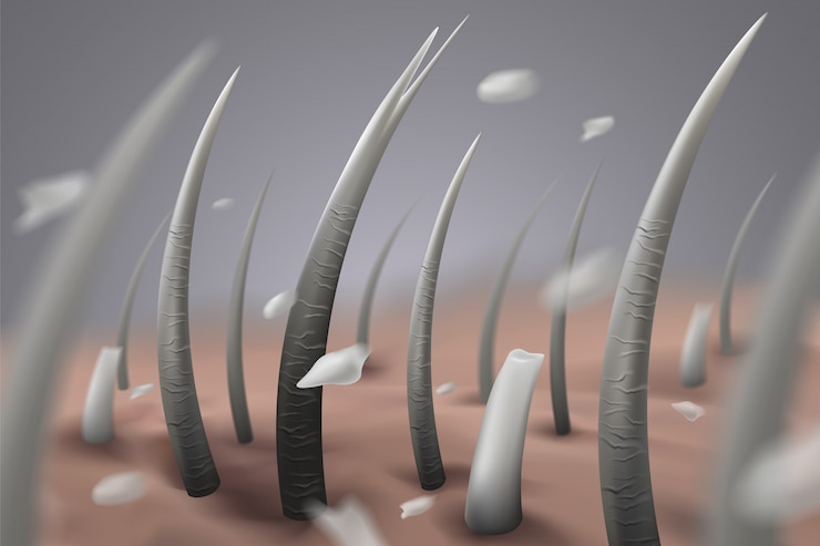 Vector damaged and gray hair has dandruff
