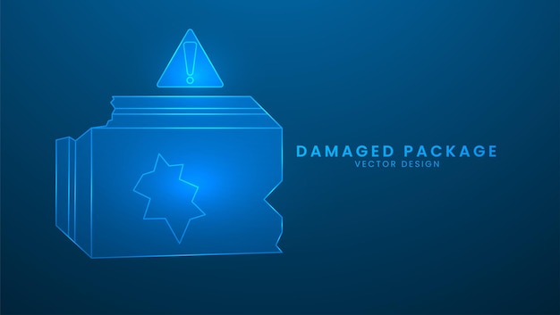 Damaged package Delivery and transportation industries illustration with light effect and neon