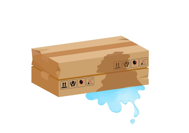破損したウェットカートンボックス製品パッケージ破れた茶色のパッケージシンボル紙白い背景で隔離フラットスタイル漫画イラストベクトル