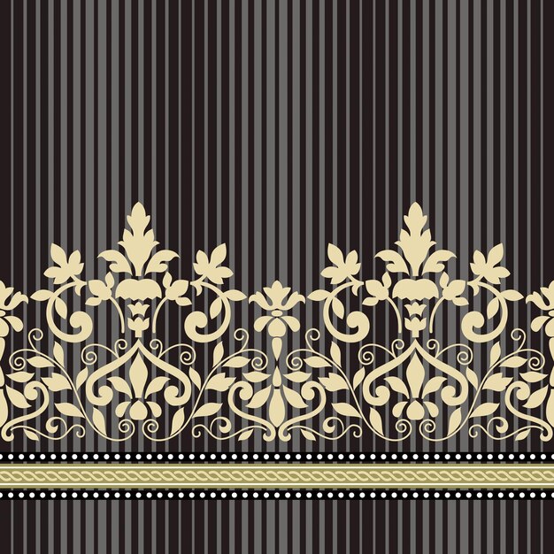 Vector damask border on ombre vertical stripe seamless victorian greek