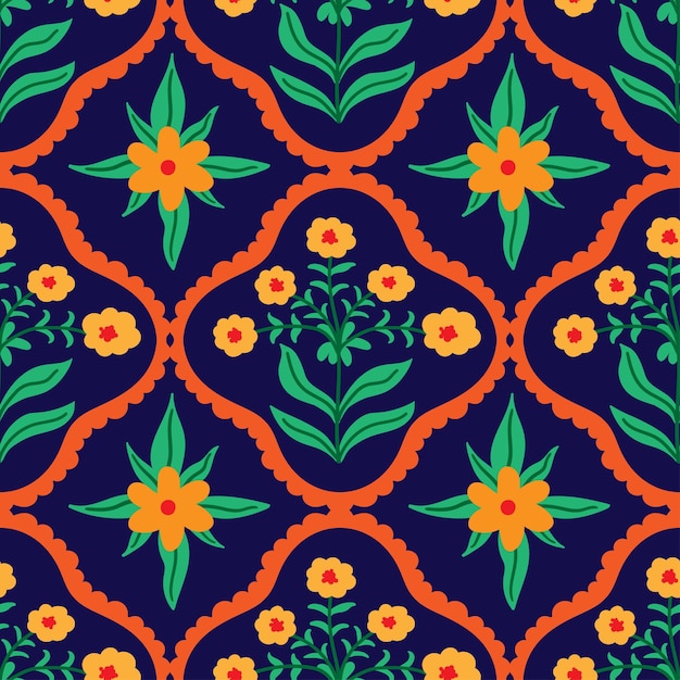 Damask floral moroccan vector seamless pattern Bright multicolored texture