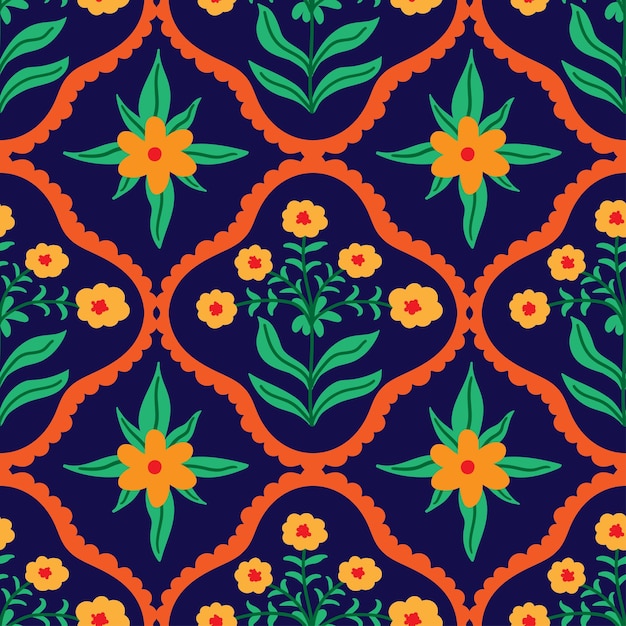 Damask floral moroccan vector seamless pattern bright multicolored texture