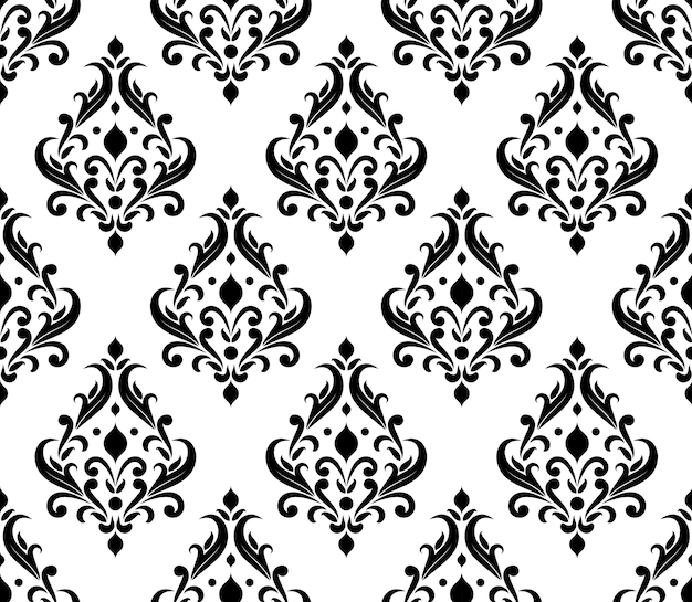 Vector damask pattern, black and white classic wallpaper