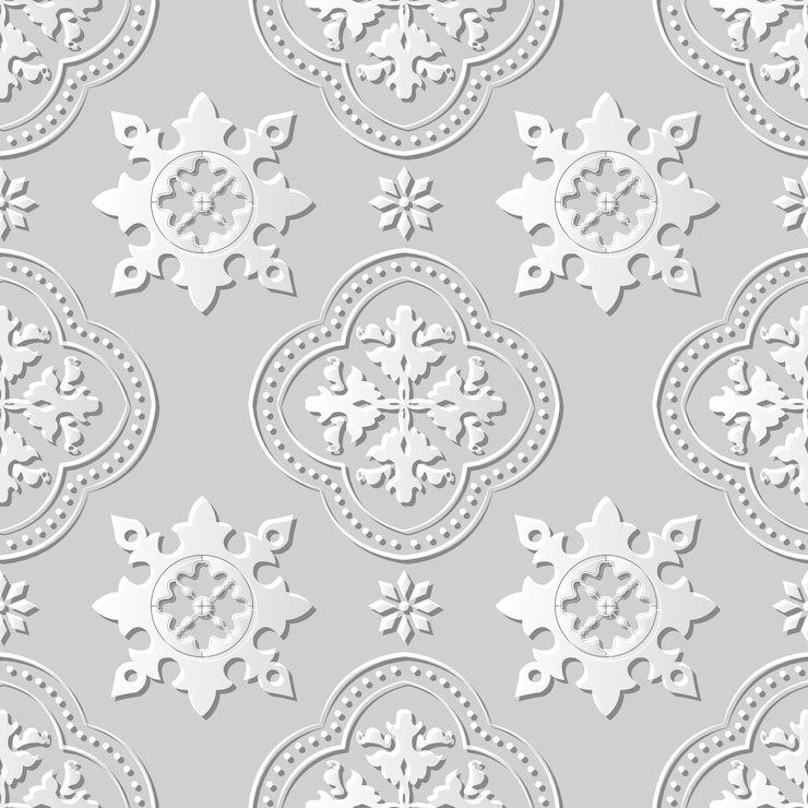 Vector damask seamless 3d paper art cross kaleidoscope flower