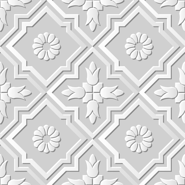 Damask seamless 3d paper art cross round flower