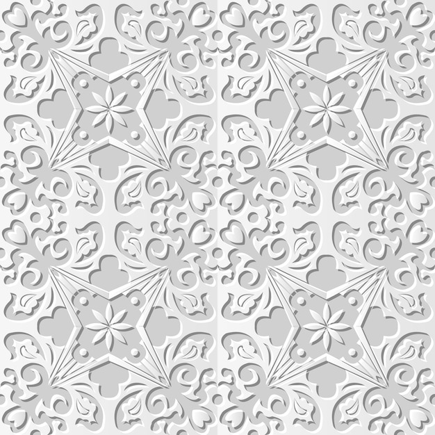 Damask seamless 3D paper art Cross Spiral Flower Vine