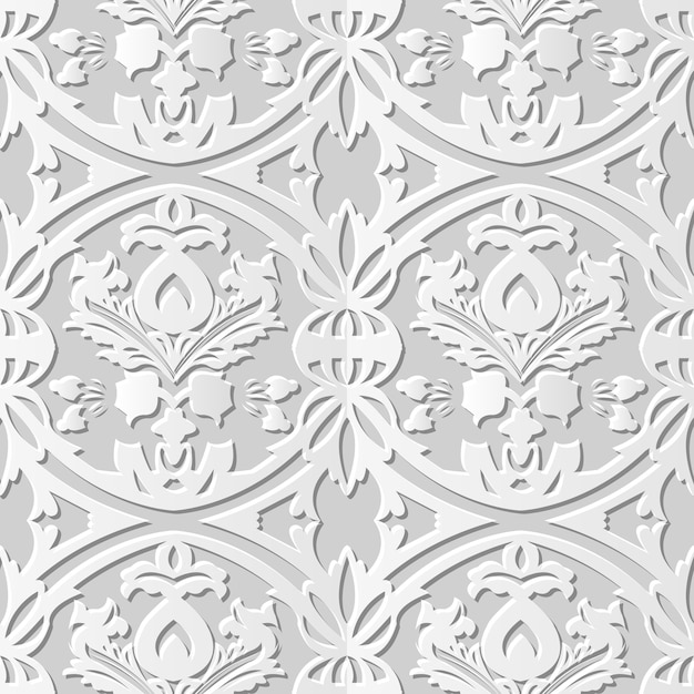 Vector damask seamless 3d paper art round cross leaf