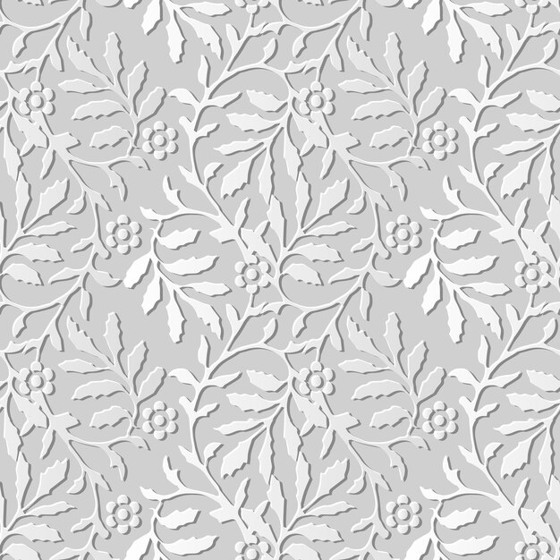 Vector damask seamless 3d paper art spairl wave leaf flower