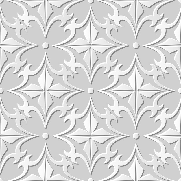 Vector damask seamless 3d paper art spiral cross flower