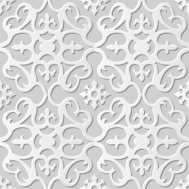 Vector damask seamless 3d paper art spiral round flower