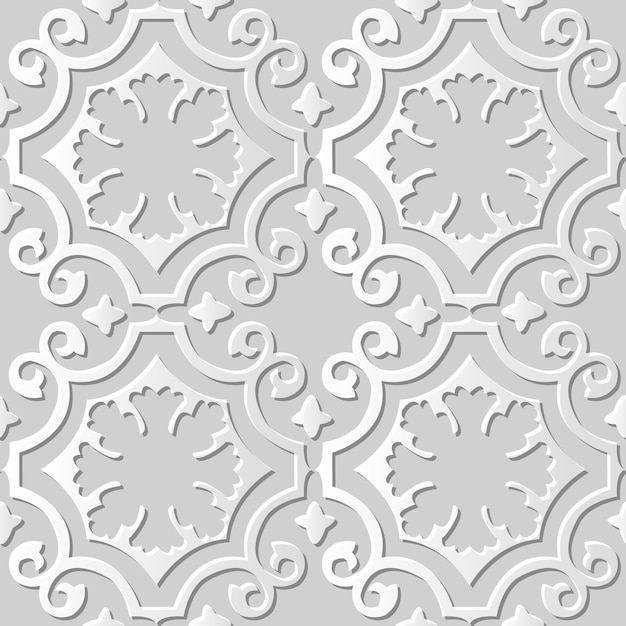 Damask Seamless pattern 3D paper art pattern Curve Spiral Cross