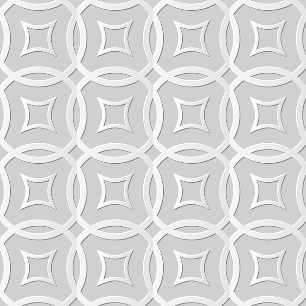 Vector damask seamless pattern 3d paper art round cross line