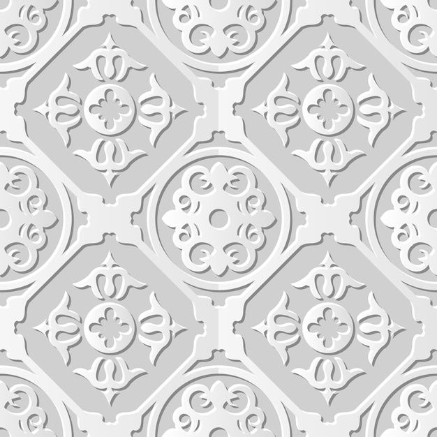 Vettore damask seamless pattern 3d paper art round cross spirale