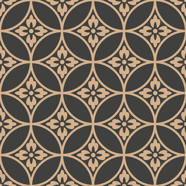 Damask seamless retro pattern background oriental round cross frame chain flower.