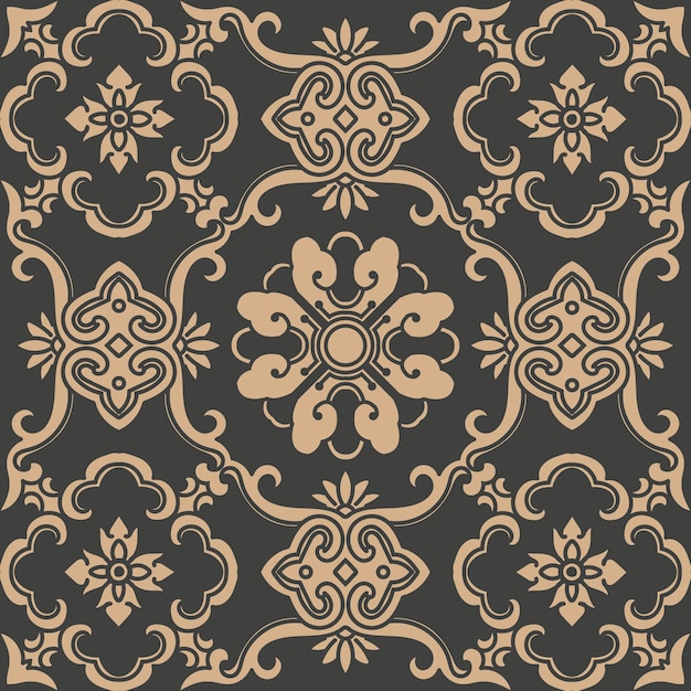 Damasco seamless pattern retrò sfondo orientale curva a spirale croce telaio foglia vite catena di fiori.