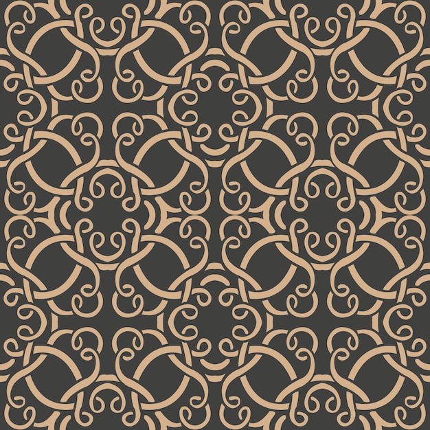 Damask seamless retro pattern background oriental spiral curve round cross vortex frame vine chain.