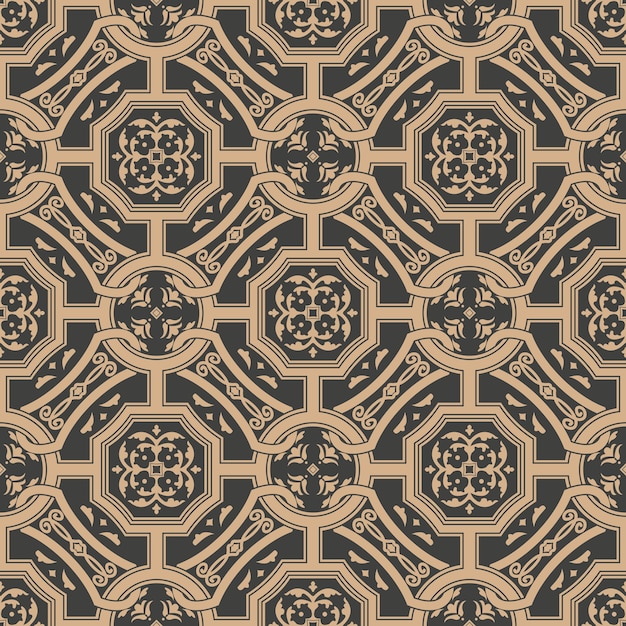 Damasco seamless pattern retrò poligono di sfondo croce telaio catena foglia fiore.