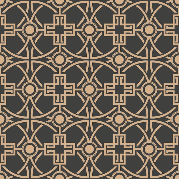 Damask seamless retro pattern background round curve cross frame chain.