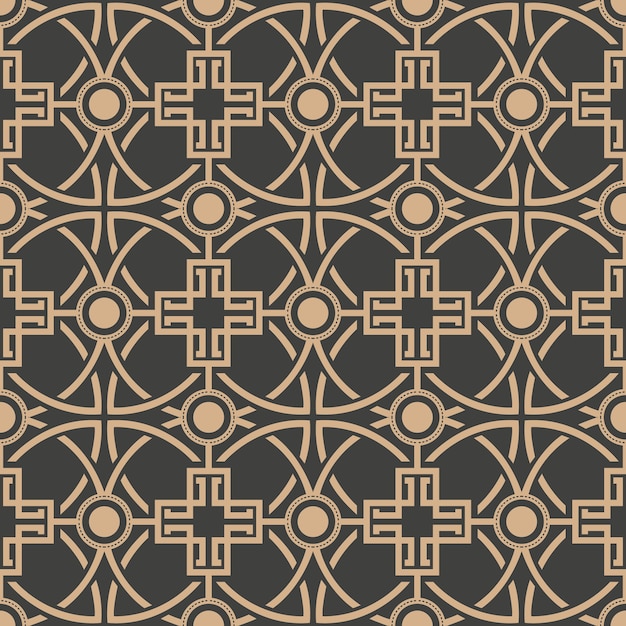 Damask seamless retro pattern background round curve cross frame chain.