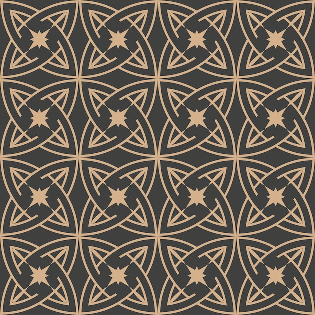 Damask seamless retro pattern background round curve cross star frame chain.