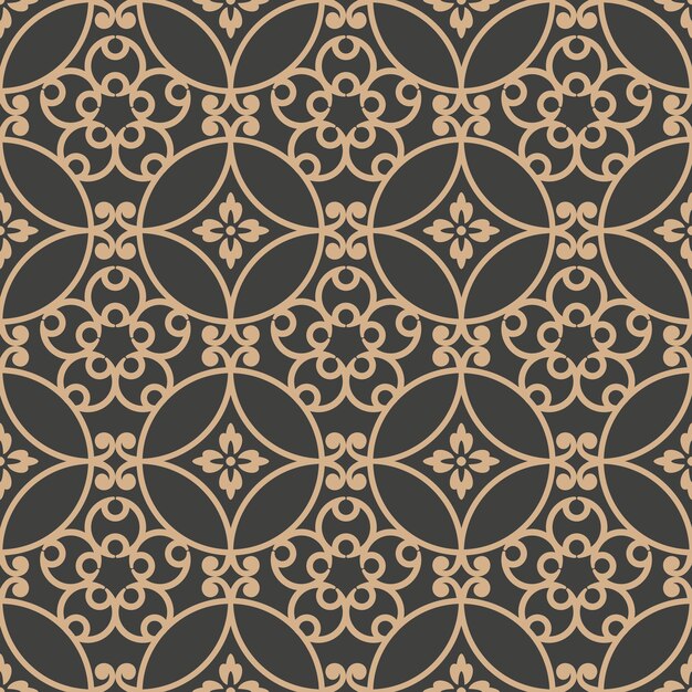 Damask seamless retro pattern background round spiral curve cross frame vine flower.