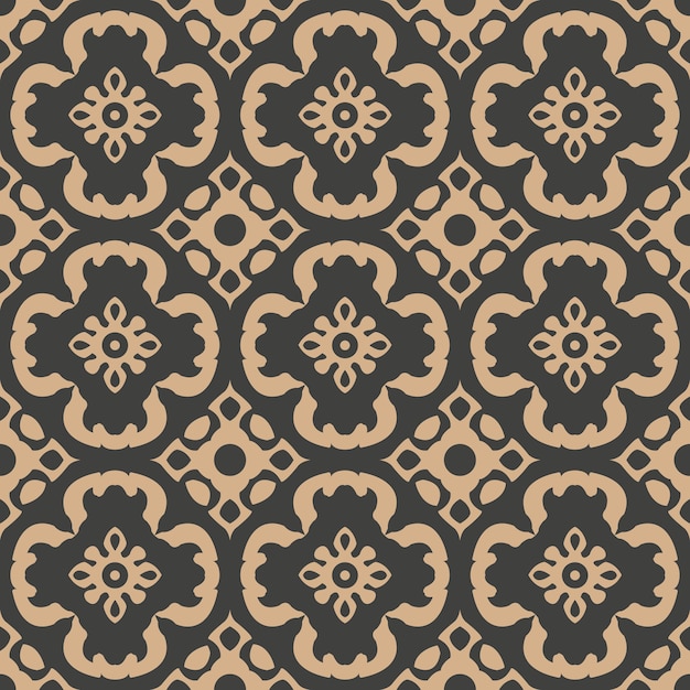 Damask seamless retro pattern background spiral curve cross flower kaleidoscope.