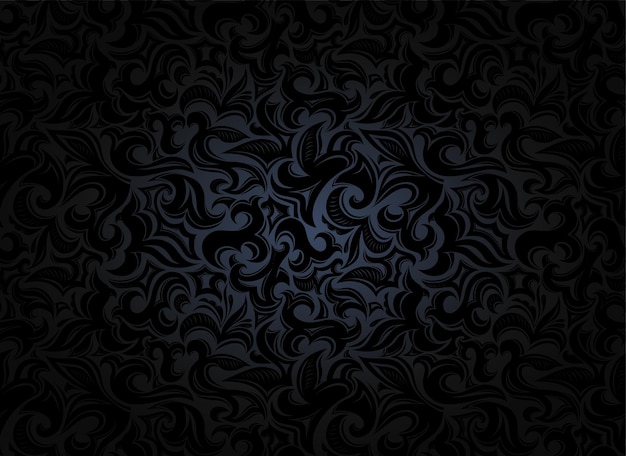 Vector damask vintage black background with floral elements in gothic baroque style royal texture vector