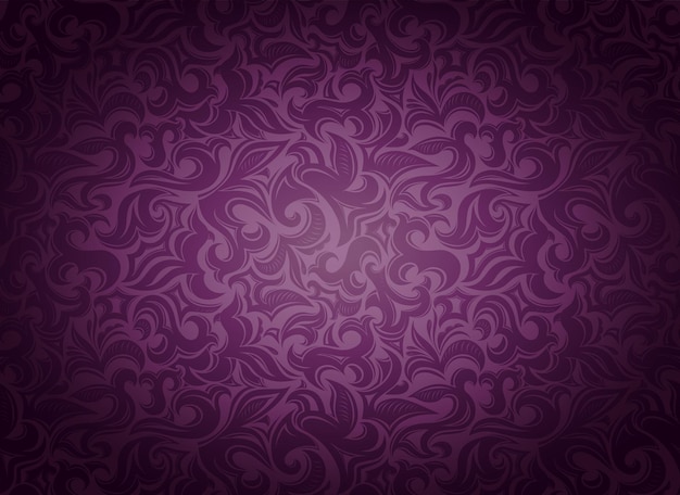 Damask vintage violet marsala purple background with floral elements in Gothic Baroque style