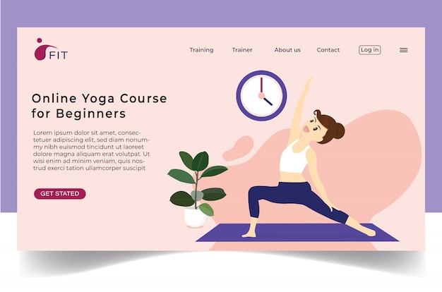 Dame oefenen online yoga thuis plat concept voor banner website.