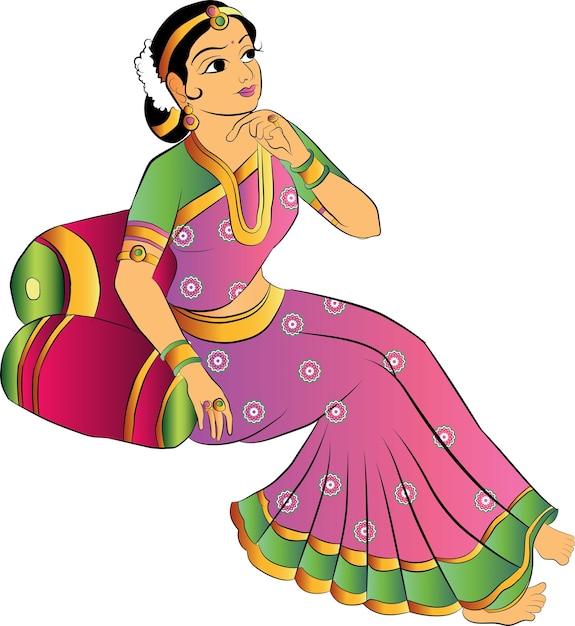 Vector dame zittend in een saree pose illustratie