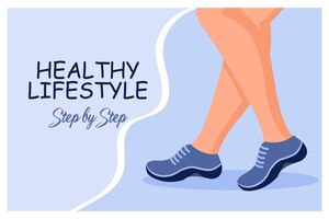 Damesbenen in sneakers. het concept van een gezonde levensstijl. stap voor stap. illustratie, spandoek