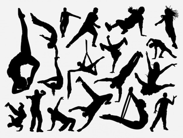 Vettore silhouette di danza e acrobata