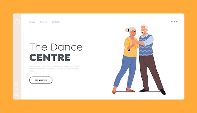 Dance Center for Oldies Landing Page Template Happy Elderly Characters Romantic Dance Aged Couple Relations