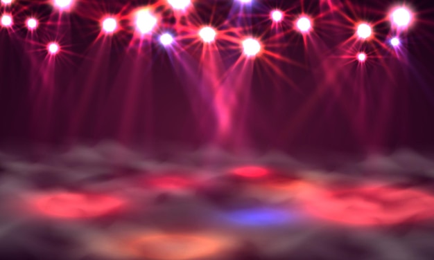 Vector dance floor banner, light and smoke on stage. vector illustration