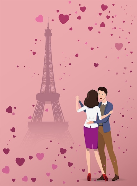 Vector dance of lovers in front of the eiffel tower vector