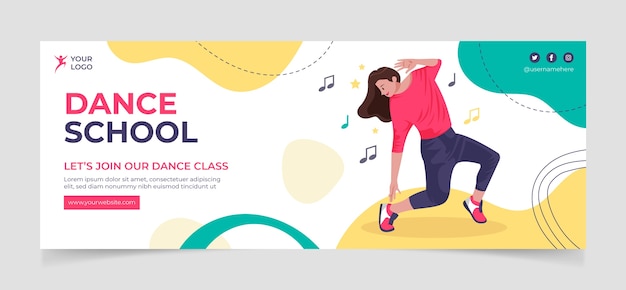 Vettore copertina facebook disegnata a mano della scuola di danza