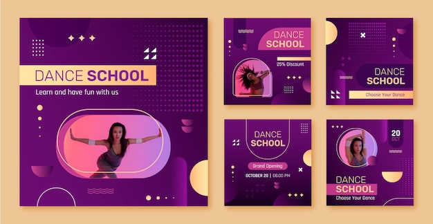 Vector dance school instagram post template set