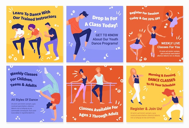 Dance school promo at social media banner set