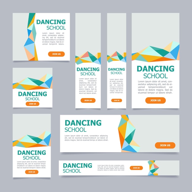 Dance school trainings presentation web banner design template