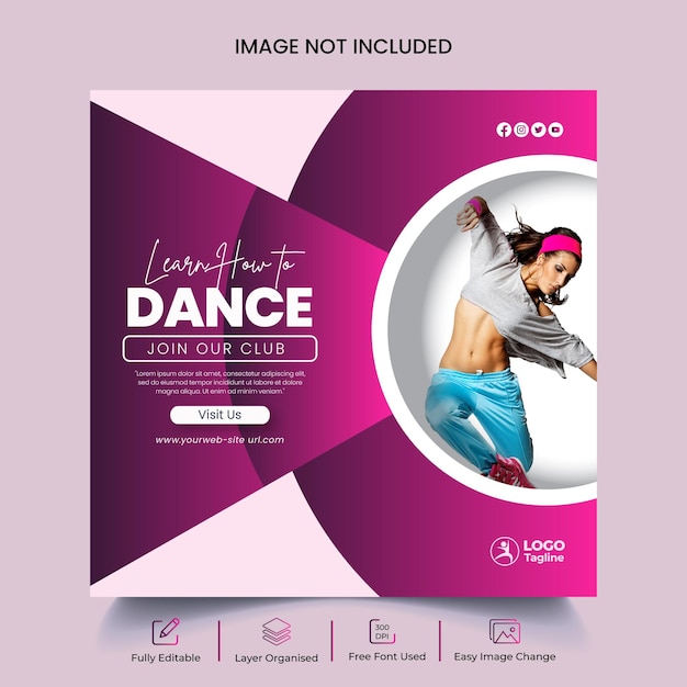 Volantino per studio di danza e banner sui social media o design del modello di post di instagram