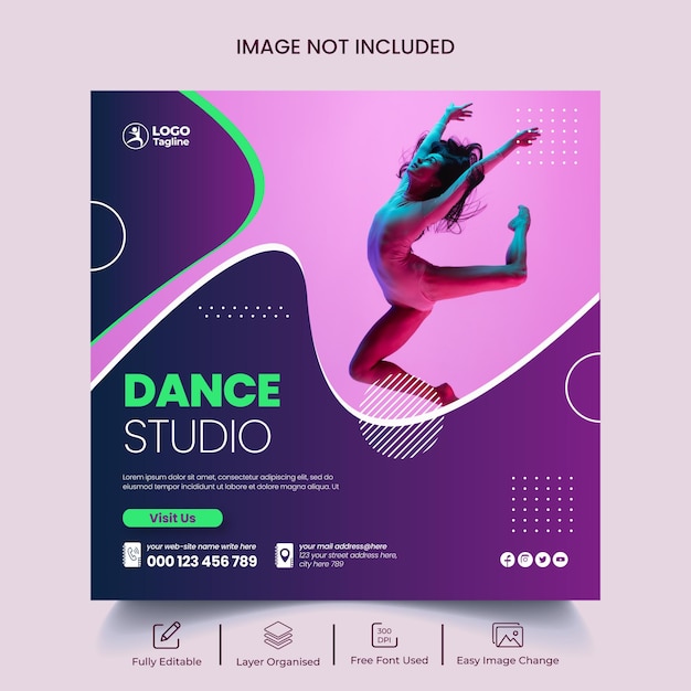 Dance studio flyer and social media post or web banner template design
