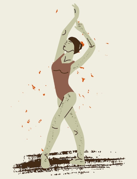 The dancer is training. vector illustration. hand drawn