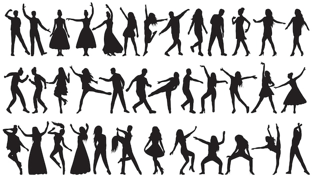 Dancers silhouette set of dancing people on white background isolated vector