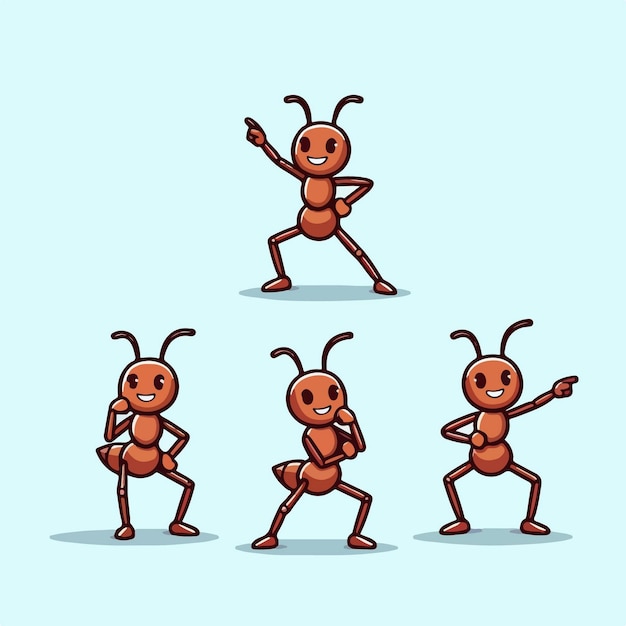 dancing ant cartoon character mascot set