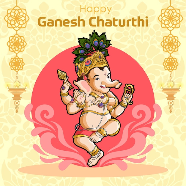 Vettore danzante baby ganesha a ganesh chaturthi saluti