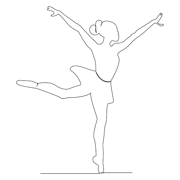 Dancing ballerina continuous single line drawing and one line minimalist dancer outline vector art