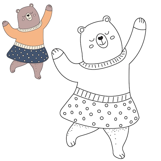 Dancing bear coloring book isolated vector